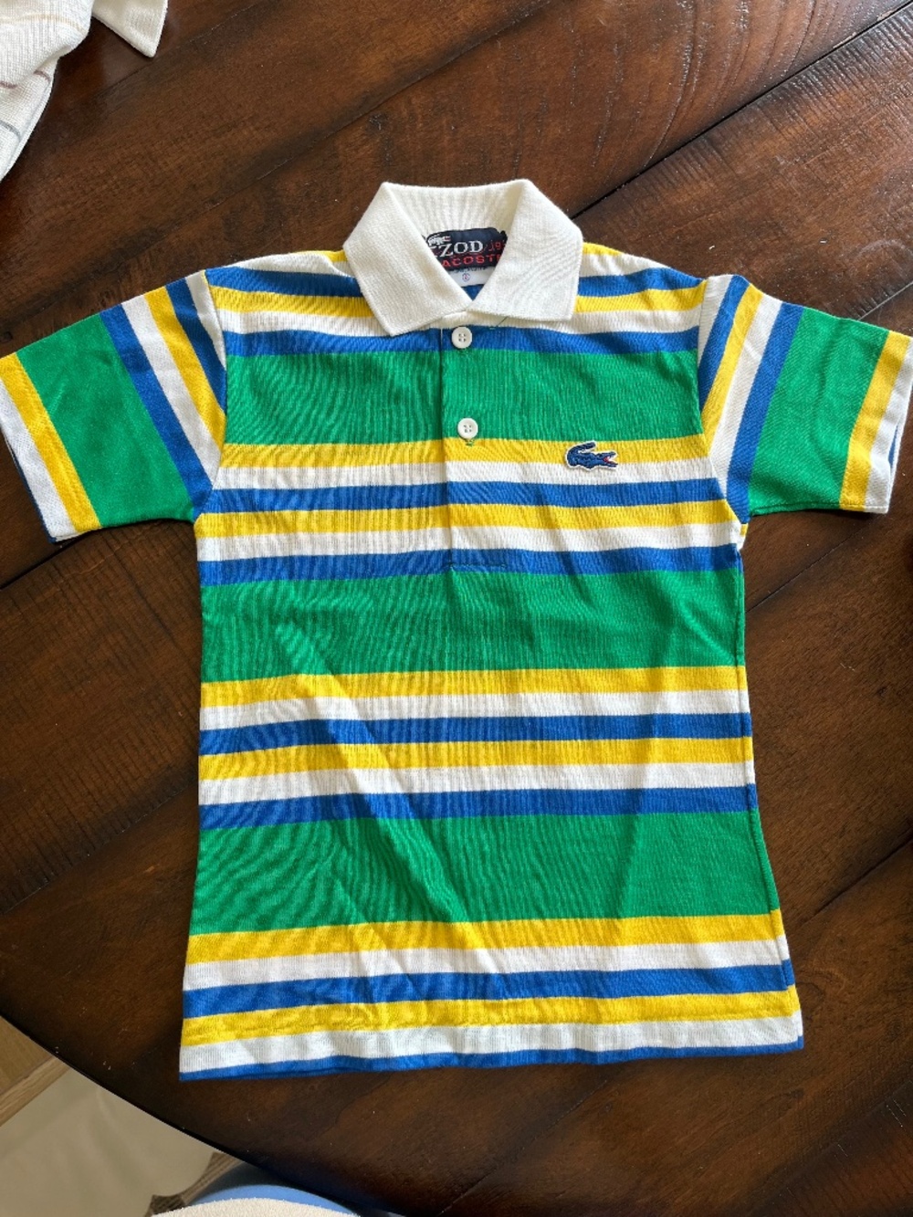Vintage Izod Lacoste Size 8 Kids Polo Yellow Blue Green Stripe